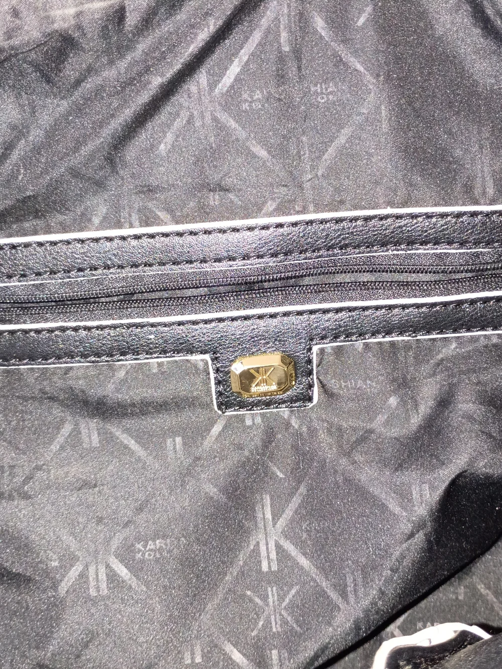 Kardashian Kollection Black Satchel with Cream Trim and Gold Accents